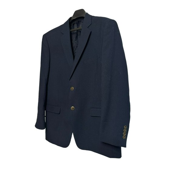 Adolfo Blazer Sport Coat Microtech Dinner Jacket Men's Navy Blue 2 Button SZ 44R - Picture 4 of 9